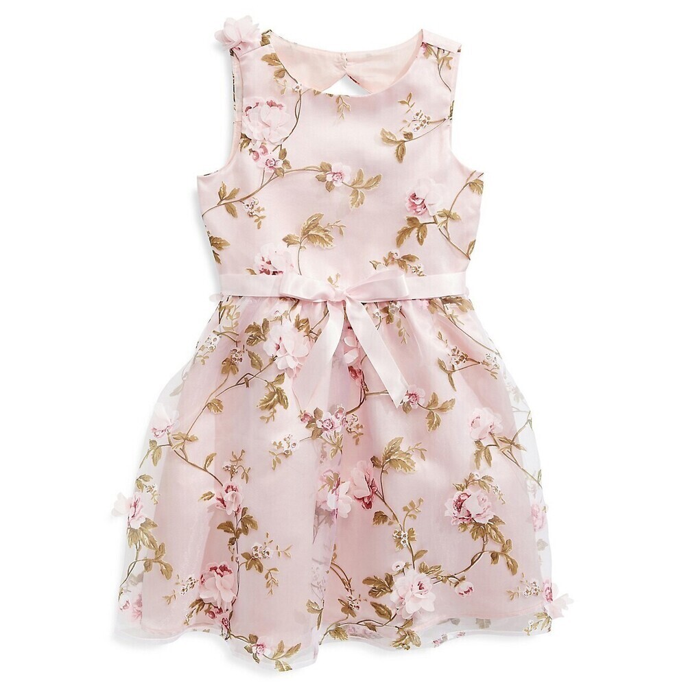 Blush Kids Girl's Floral Organza Sleeveless Dress 3D Flower Pink Size 8
